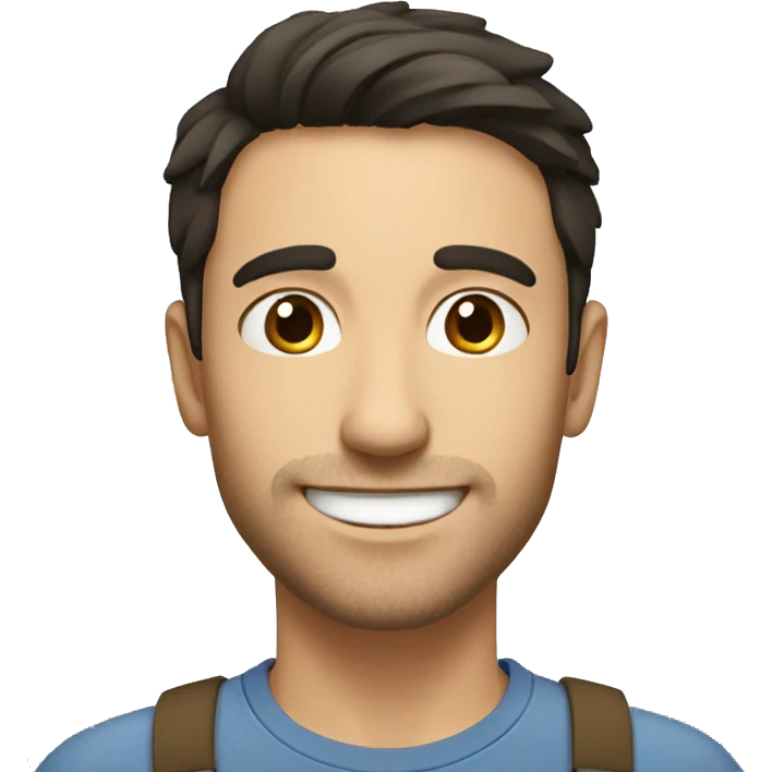 White man with dark hair and dark eyes, little stubble. He's smiling and looks friendly emoji