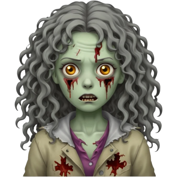 emoji de zumbi, com cabelo cacheado longo, uma mulher emoji
