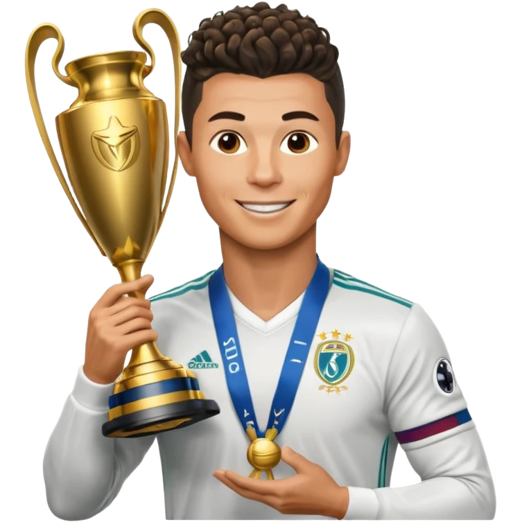 Cristiano Ronaldo holfing the champions league with noodle hair emoji