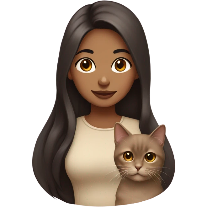 Beige girl with long dark brown south Asian  hair and a beige Persian cat  emoji