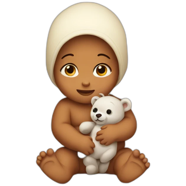 Baby without hear holding a small bear emoji