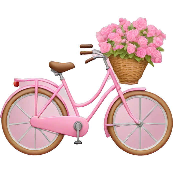 Pink bicycle with flowers in basket ￼ emoji