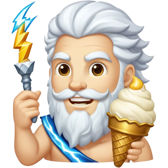 smiling Zeus with white ice cream and lightning bolt emoji