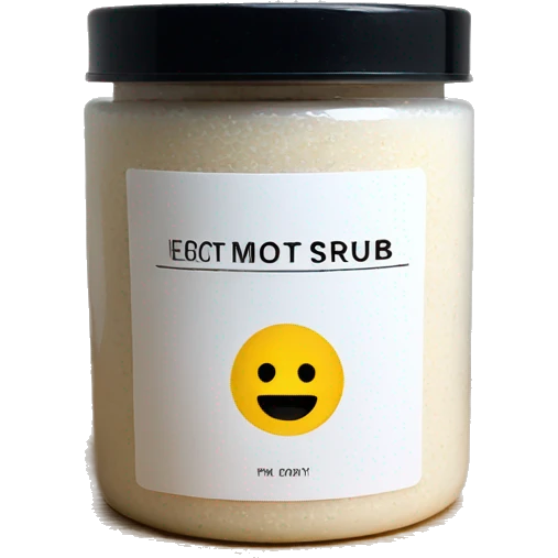 body scrub pot with label emoji
