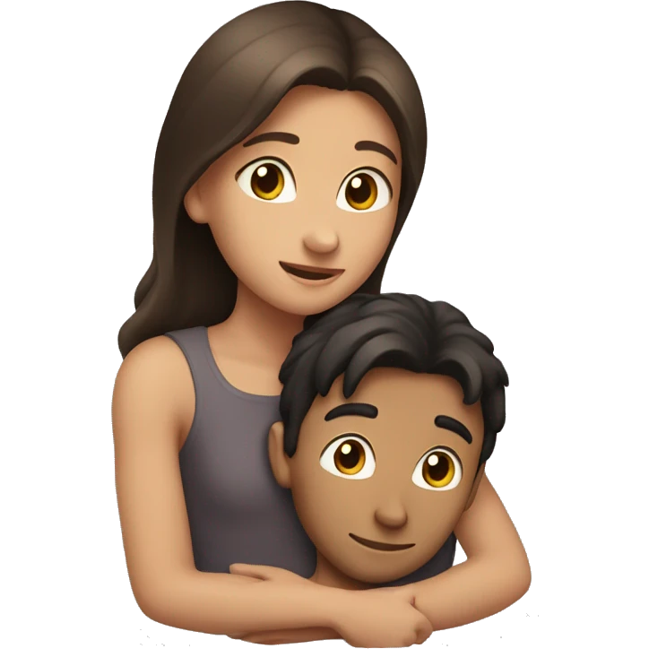 Brunette girl and boy hug emoji