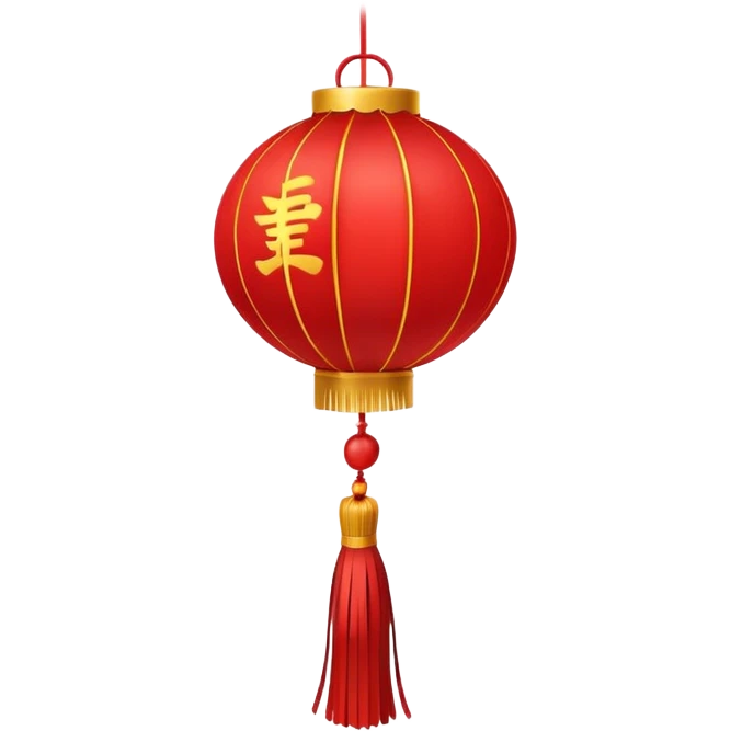 Chinese red lantern, traditional festive decoration, round shape with tassel, emoji style emoji