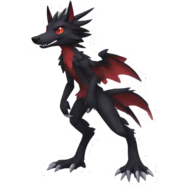 Anthro cool black red nargacuga sergal animal hybrid Fakemon full body emoji