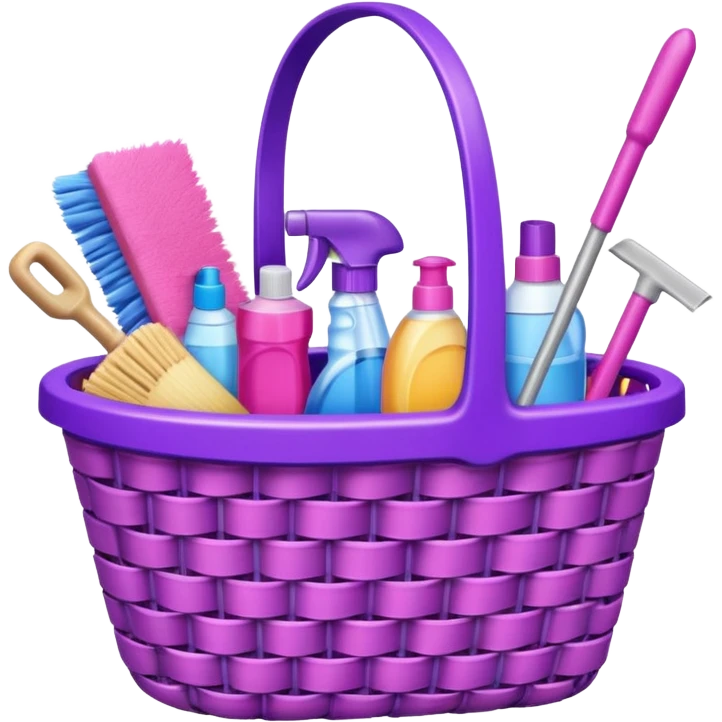 سلة تنظيف بأغراض الوانها بنفسجي و وردي emoji