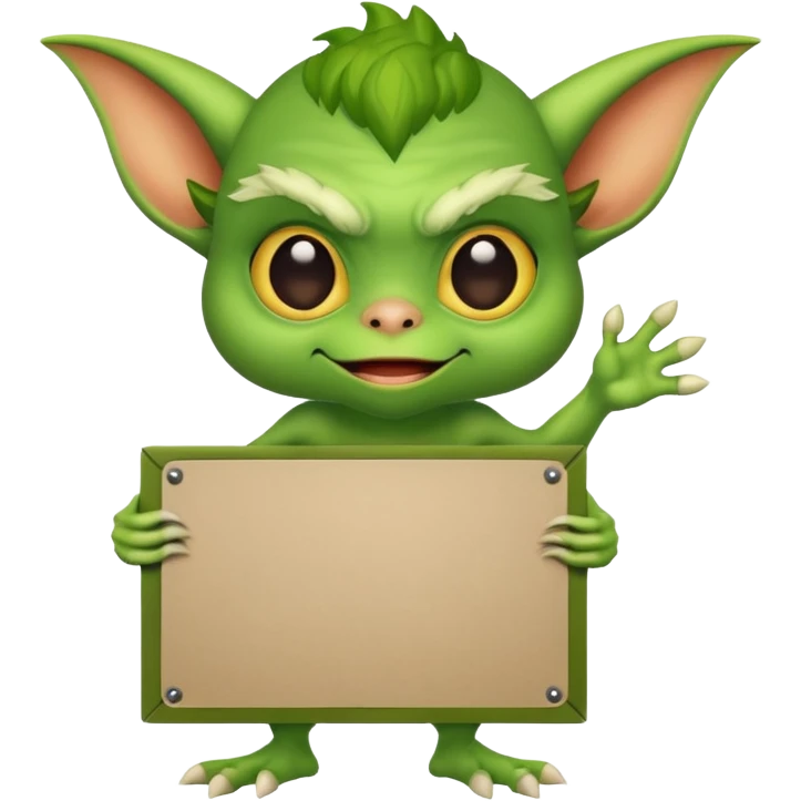 A gremlin holding a large blank sign emoji