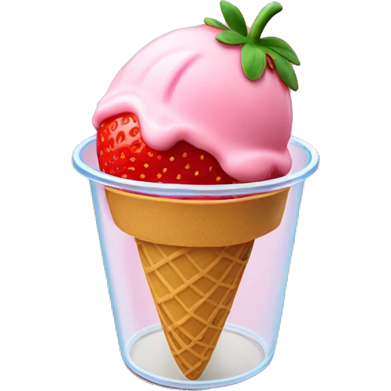 Strawberry ice cream in a clear cup with a strawberry in the cup  emoji
