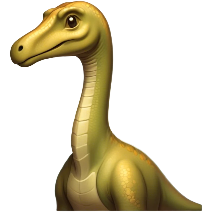 Beautiful and Majestic Brachiosaurus Portrait Emoji, Head and body resting in serene repose with a gentle, confident expression, showcasing its monumental, elongated neck and a small, refined head with tranquil eyes, Simplified yet exquisitely endearing features, highly detailed, glowing with a soft, drowsy golden light, high shine, relaxed and utterly majestic, stylized with an air of timeless prehistoric splendor, soft glowing outline, capturing the essence of a beautiful and majestic Brachiosaurus that feels destined to become the next viral icon of awe-inspiring ancient beauty! emoji