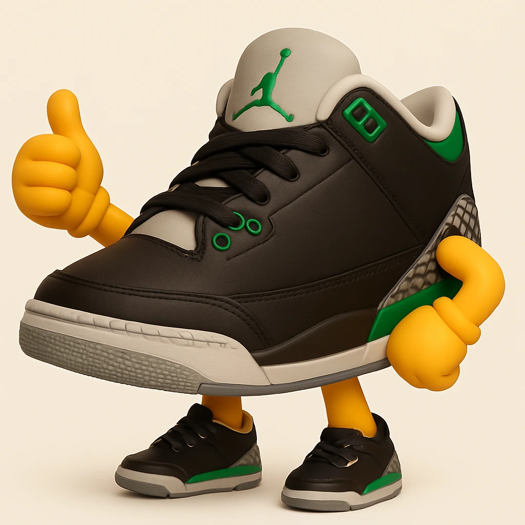 Remove the eye and mouth from the sneaker character, keeping the arms and legs. The style should resemble 3D emoji style with a polished, fluent, and dimensional look. emoji