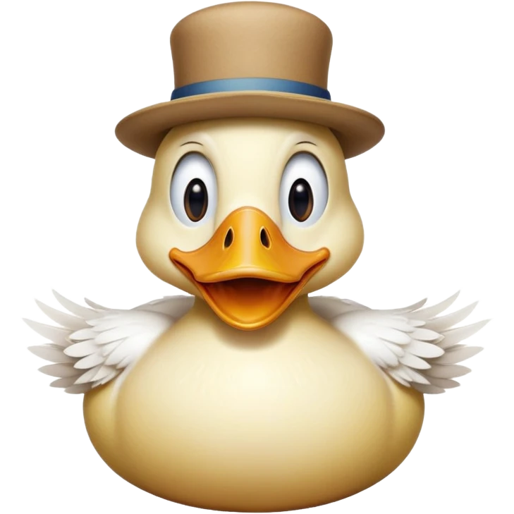 duck with crazy expression wearing a tiny hat, beak wide open emoji