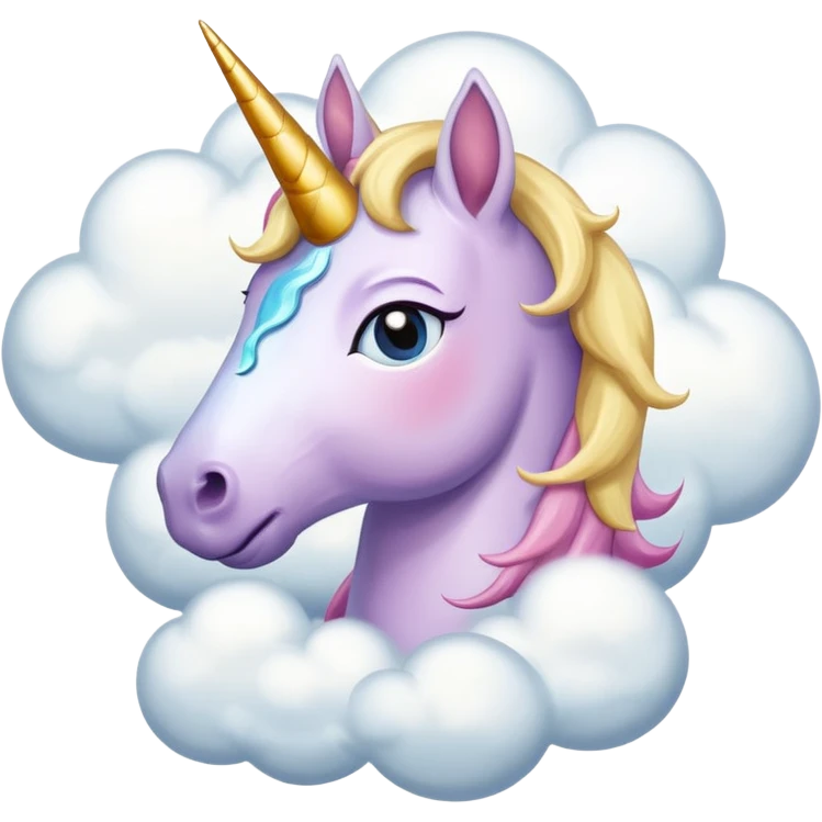 A unicorn flying through clouds, sad, cry tear from eyes, portrait, bust up emoji