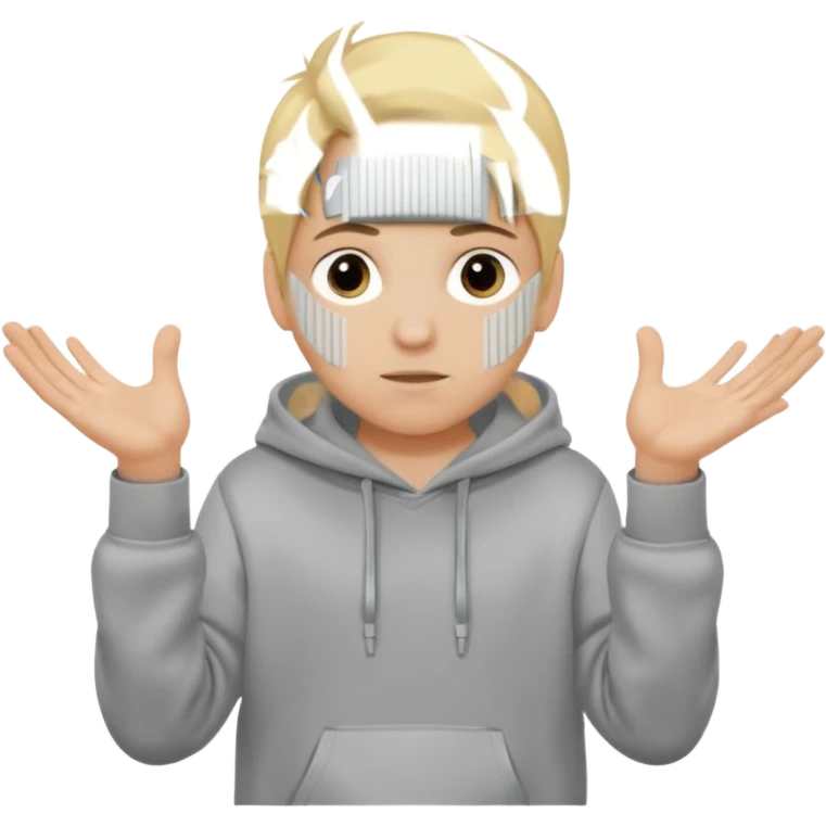 Emoji of a kid with blonde hair and a grey hoodie holds a six in his left hand and a seven in his right emoji