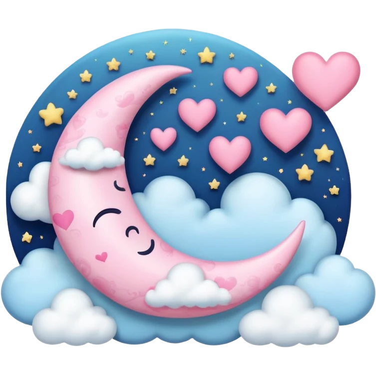 Pink Moon Crescent With Clouds And Hearts emoji