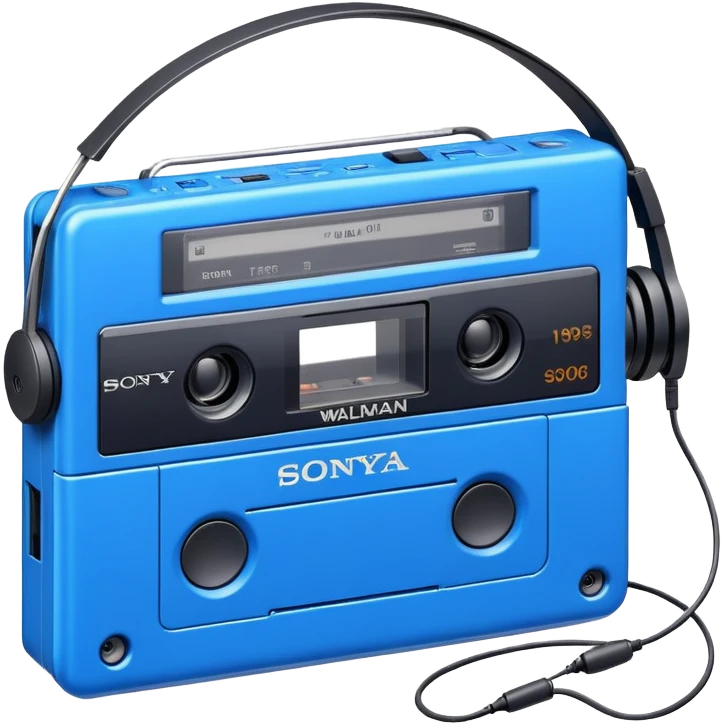 Blue Sony Walkman portable cassette player from the 1980s with headphones emoji