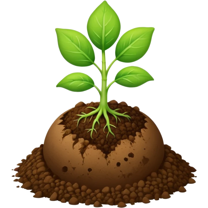 small green sprout with only two leaves, growing from a round brown soil ball emoji