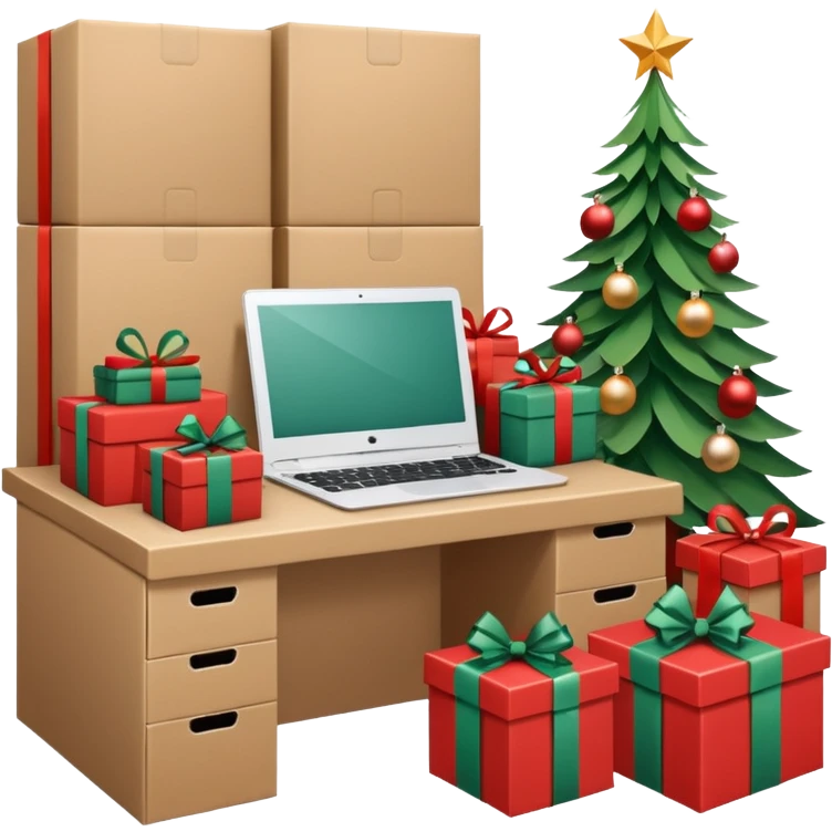 create a realistic christmas packaging working station emoji