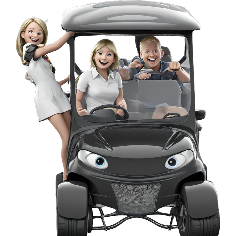 smiling girl with boys and car emoji