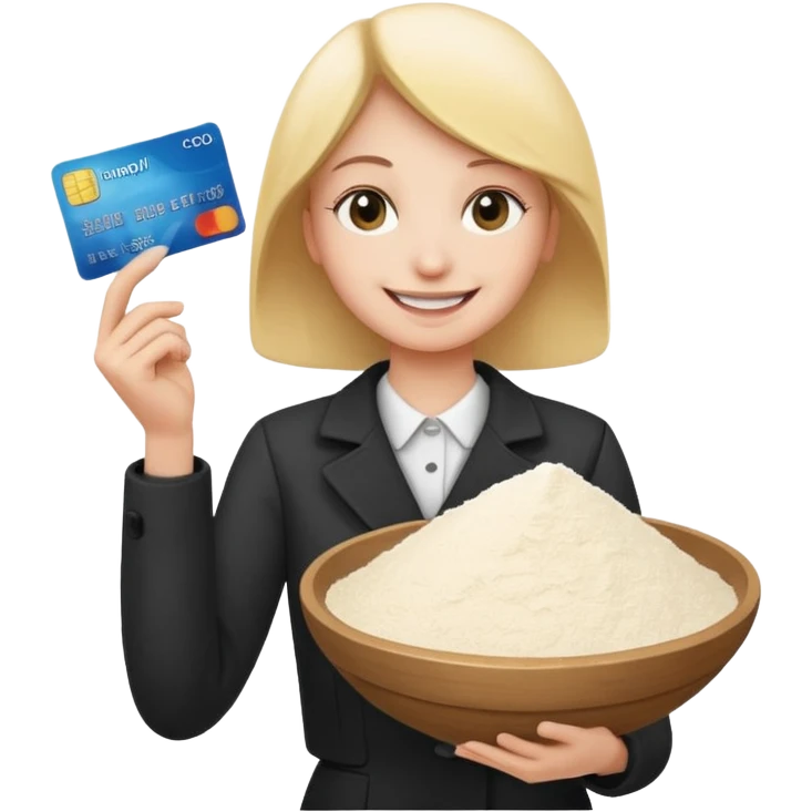 Smiley face with credit card in hand with pile of flour in front  emoji
