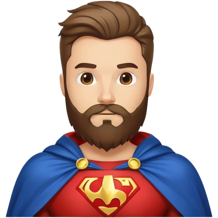 superhero with beard-themed costume, cape that looks like flowing beard hair, beard emblem on chest emoji