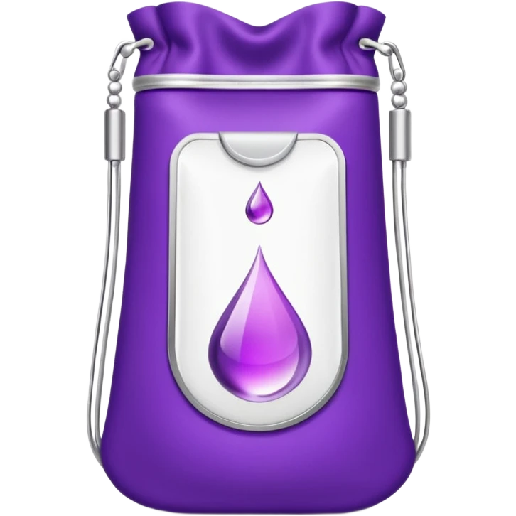 sleek modern purple wellness shot pouch with silver trim and droplet icon, symbolizing VELOVITA RESERVE antioxidant supplement, sophisticated exclusive pouch emoji