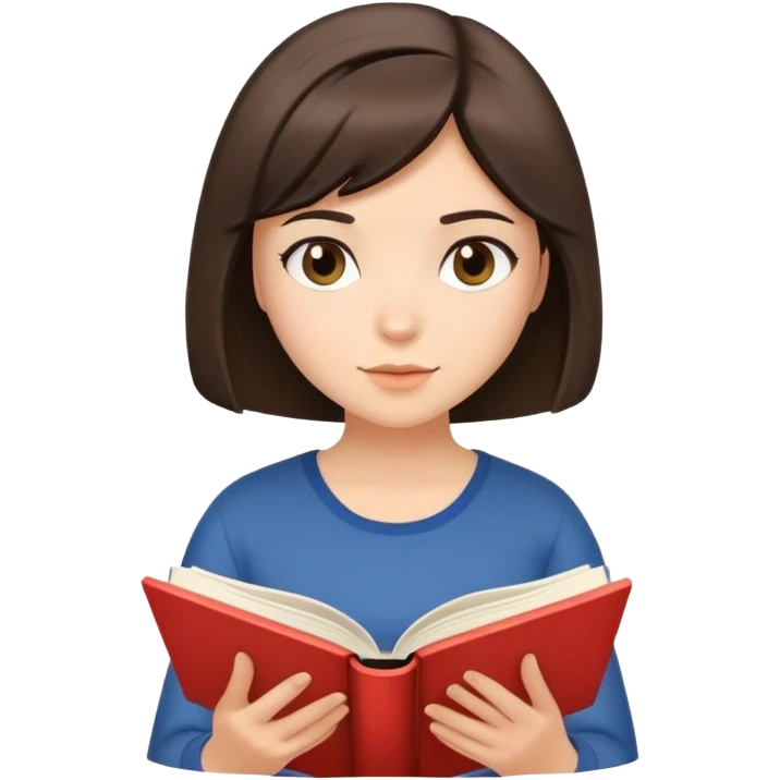 A brunette girl with a bob hairstyle reading a book emoji
