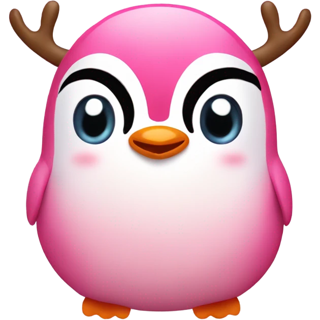 Cute pink penguin head with reindeer antlers emoji
