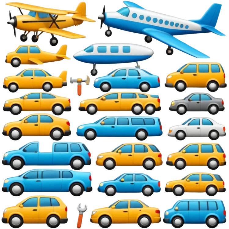 Emoji puzzle using objects or vehicles only.
Example: cars, bicycles, planes, tools.
One emoji slightly rotated or different shade.
Very subtle difference.
Modern flat design. emoji
