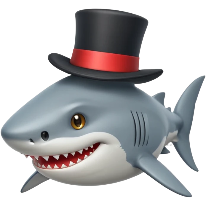 shark with a top hat, winking, simple apple emoji style emoji