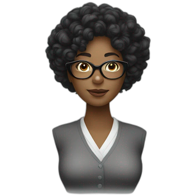 Long curly black hair woman in white glasses emoji