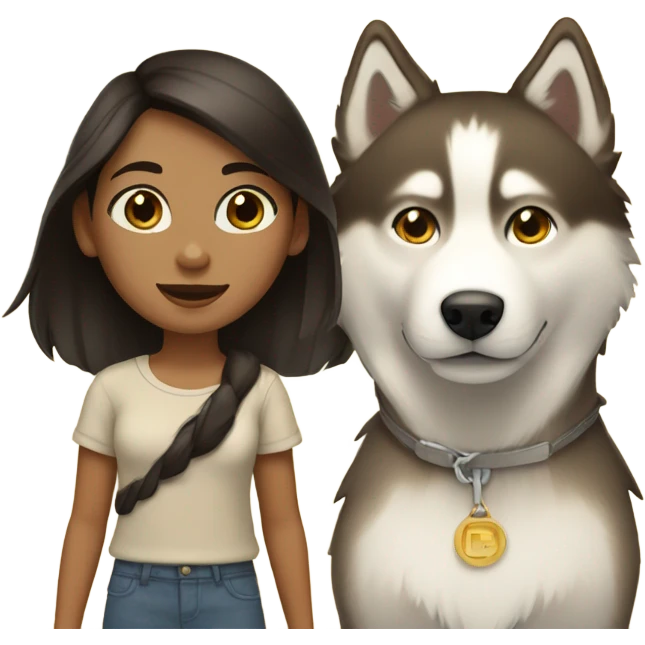 A girl Dark brown  hair next to a light dorée  Husky emoji