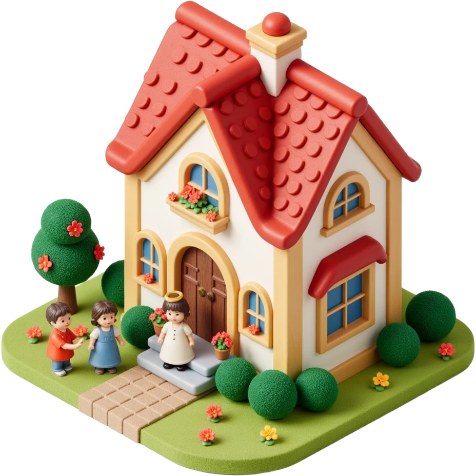 palace house with a family and pet, celebrations  emoji