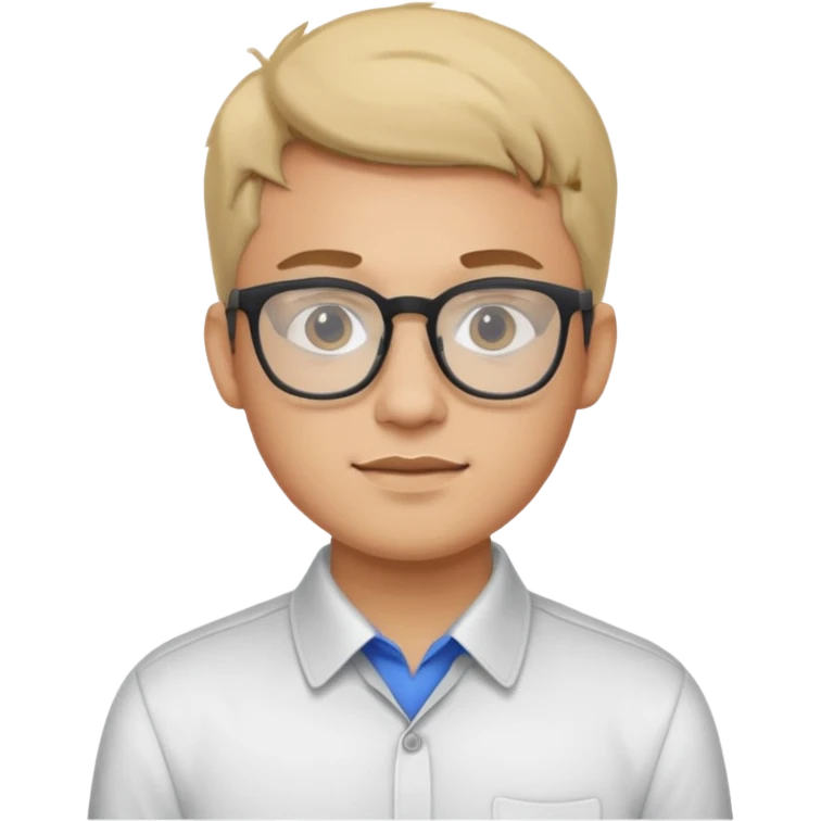 a man in his early 20s wearing glasses for a tech company, his job is marketer emoji
