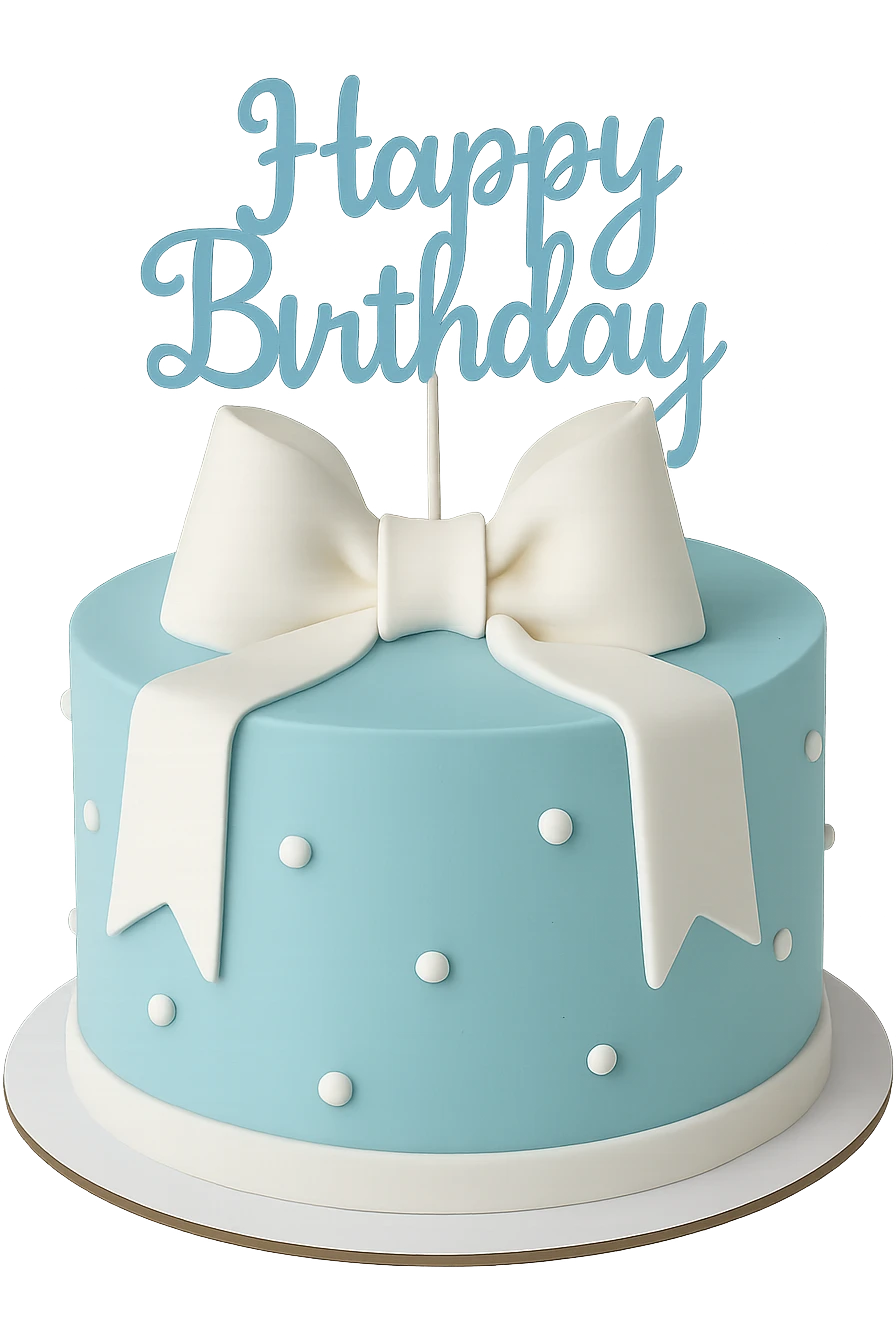 blue birthday cake with white ribbons, remove background emoji