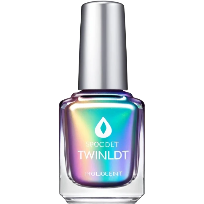 "TwinkledT" label, holo iridescent nail polish bottle, white lid emoji