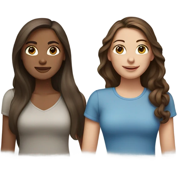 Two female bestfriends, one with long brown hair with brown eyes  and the other with medium dark brown hair and blue eyes emoji