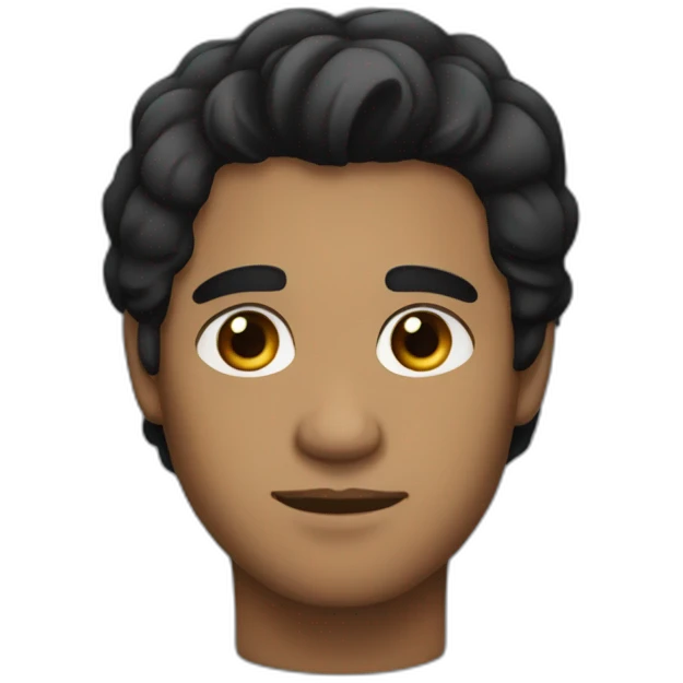 A dark-skinned man with medium-sized, sleepy eyes and soft, black hair of medium length emoji