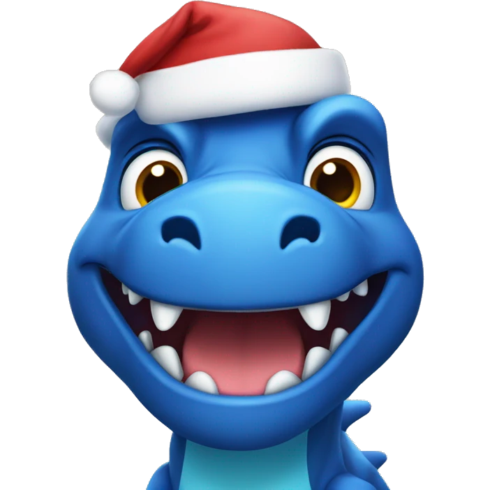 blue dinosaur with a christmas hat emoji