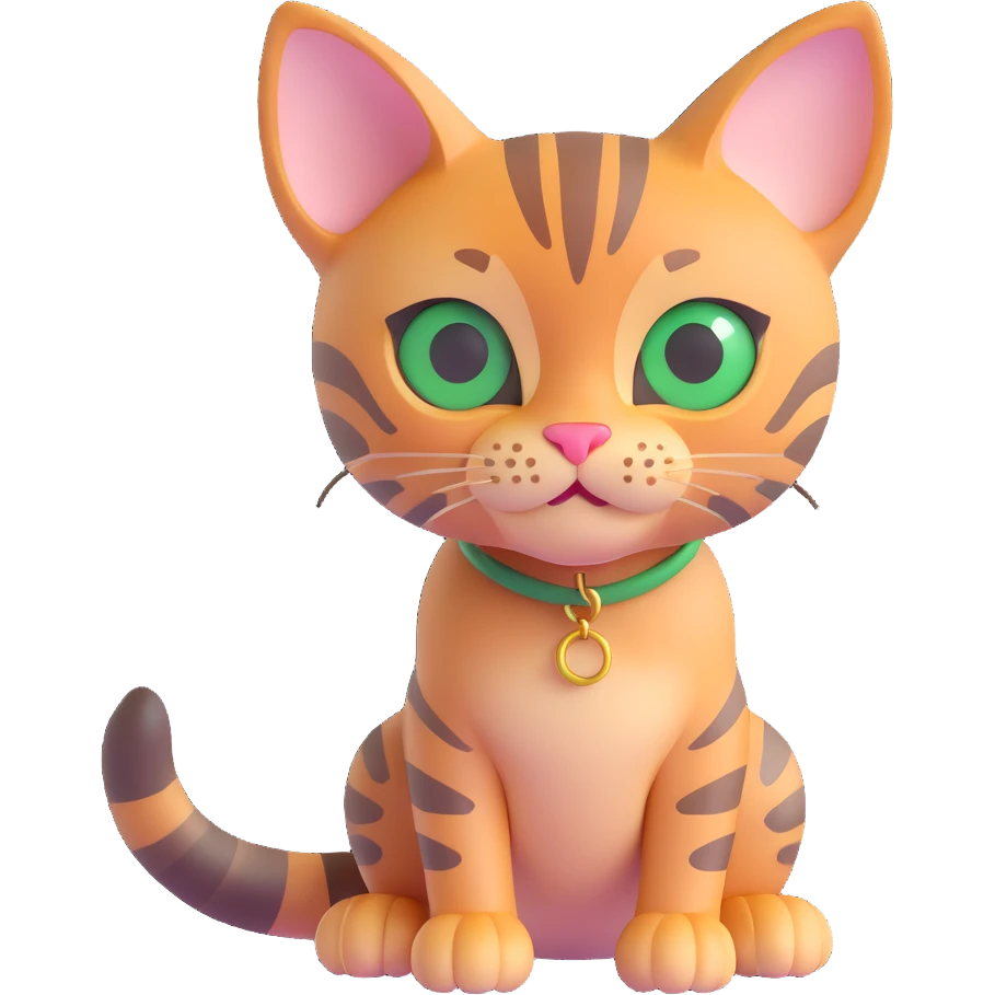 A small Bengal cat with green eyes, looks fun emoji
