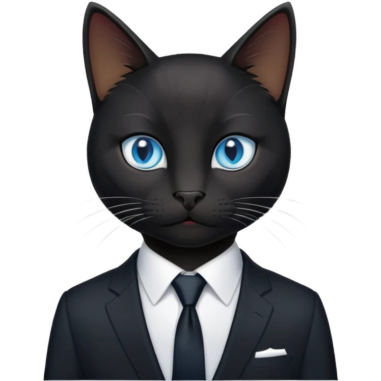 black cat with blue eyes in a suit with black tie emoji