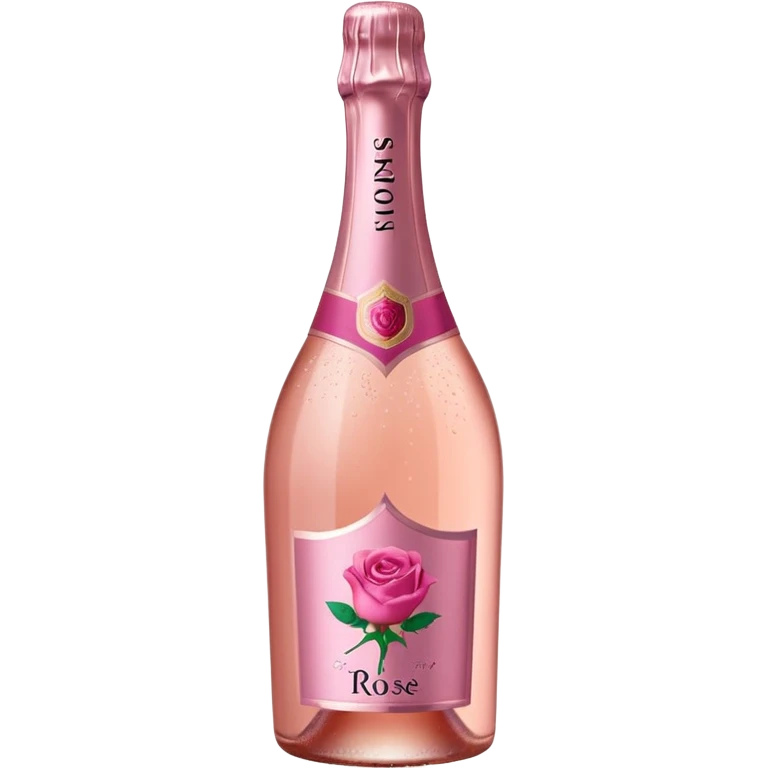 bottle of sparkling rosé with a rose logo on the label, angled to the left, no glass emoji