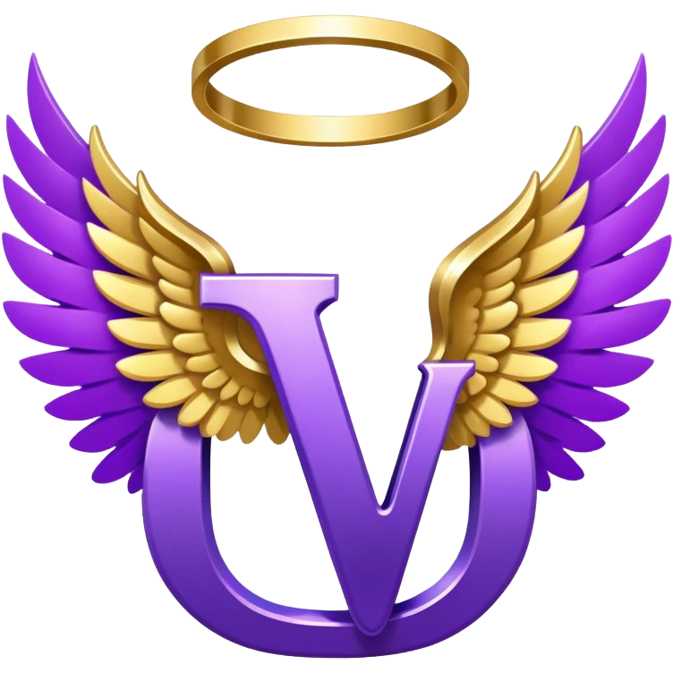 Purple letter U with wings and halo emoji