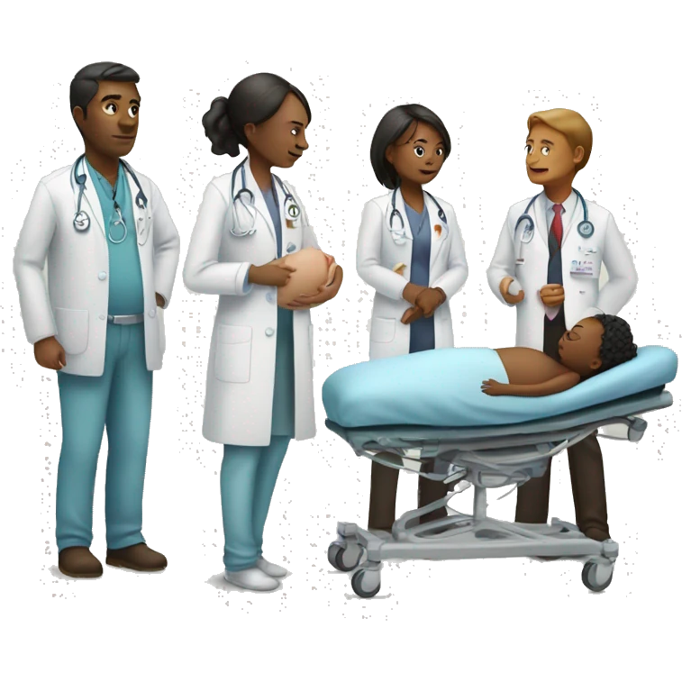 a woman gives birth and doctors stand nearby emoji