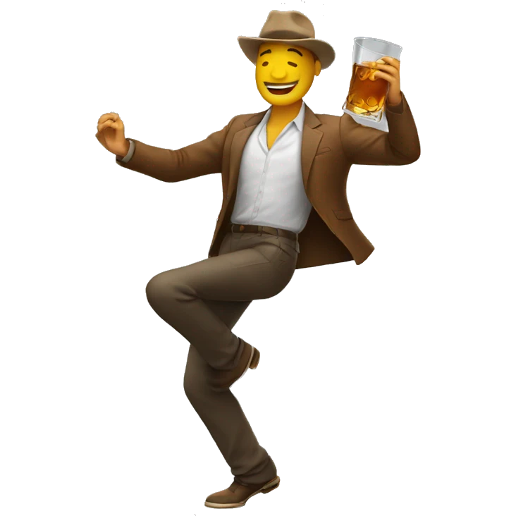 a man dancing, holding a whiskey glass perfectly balanced on his head emoji