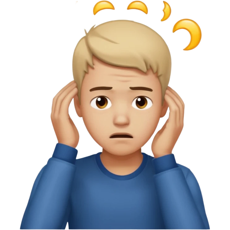 A frustrated young man holding his head looking sideways, confused expression, dramatic lighting, blurred dark background, cinematic YouTube intro style, ultra-realistic. emoji