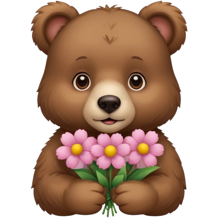 Bear with puppy dog eyes holding holding flowers emoji