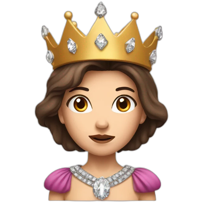 furious long straight-haired brunette princess with a big crown with diamonds furrowed eyebrows emoji