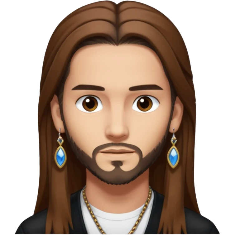 Tom Kaulitz with brown long hair, earrings emoji
